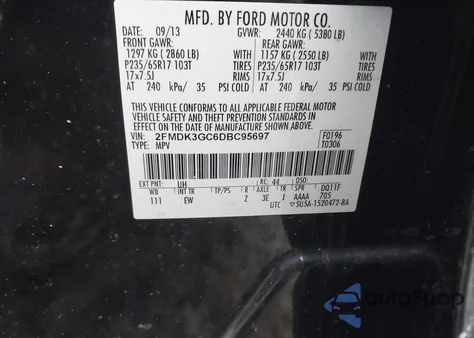 2013 Ford Edge Se z USA, uszkodzony, nr VIN 2FMDK3GC6DBC95697